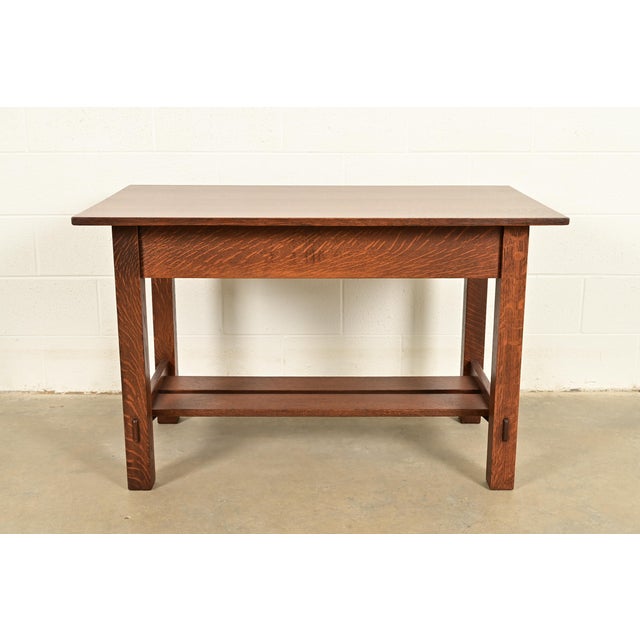 Stickley Brothers Antique Mission Oak Arts & Crafts Desk or Library Table, Newly Refinished For Sale - Image 11 of 13