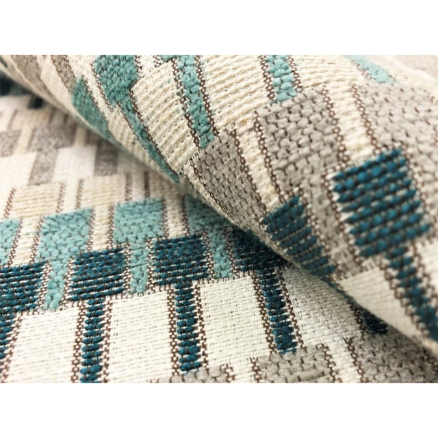 Modern Villa Nova Shiko V3223/02 Tea Teal Aqua Blue Taupe Beige Off White Geometric Water & Stain Resistant Upholstery Fabric For Sale - Image 3 of 4