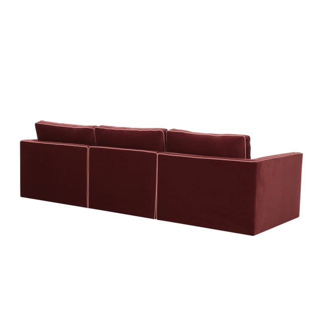 2020s Willow Berry Red with Mauve Piping Modular Performance Velvet Sofa For Sale - Image 5 of 9