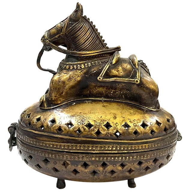 Chinoiserie Antique Asian Bronze Horse Censer/Storage Box For Sale - Image 3 of 11