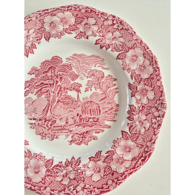 Vintage English Pink Transferware Dinner Plates by Enoch Wedgwood, 1970s, Set of 6 For Sale - Image 4 of 8