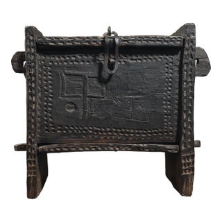Antique Hand Carved Folk Art Lidded Dowry Chest For Sale