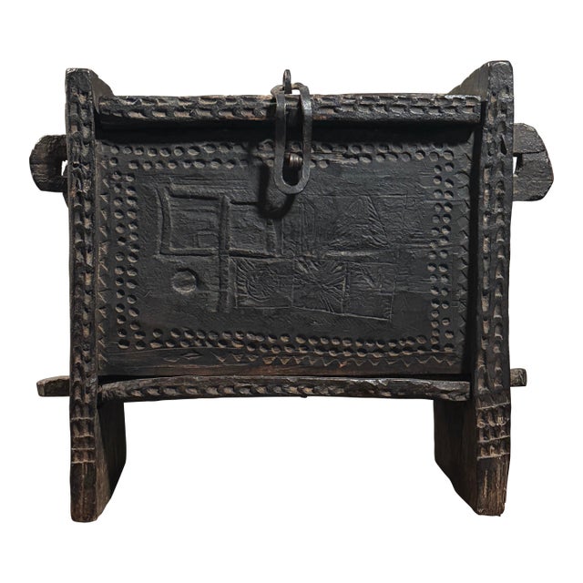 Antique Hand Carved Folk Art Lidded Dowry Chest For Sale