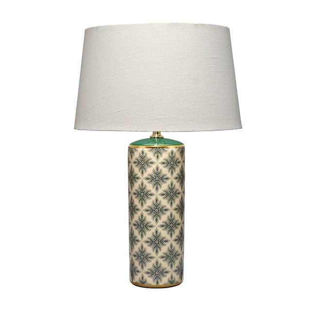 Jamie Young Harlequin Table Lamp in Cream and Green Patterned Ceramic For Sale In Los Angeles - Image 6 of 6