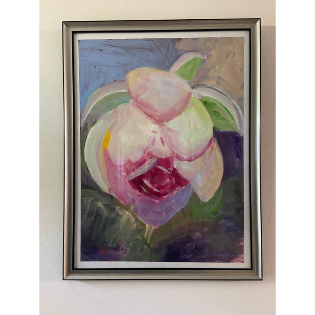 Contemporary Botanical Acrylic Painting of a Lotus Flower by Marina Movshina, Framed For Sale - Image 4 of 5