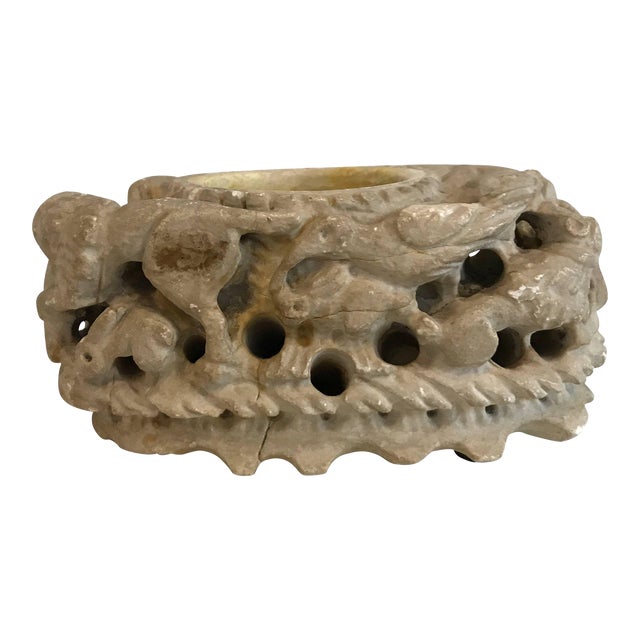 Late 19th Century Carved Stone Bowl Found in Italy For Sale