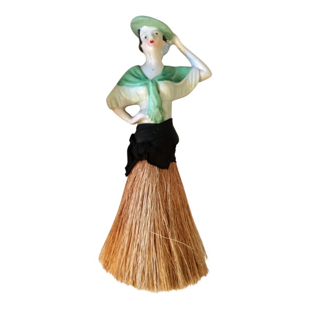1920s Art Deco German Half Doll Ceramic and Straw Brush For Sale