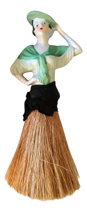 1920s Art Deco German Half Doll Ceramic and Straw Brush