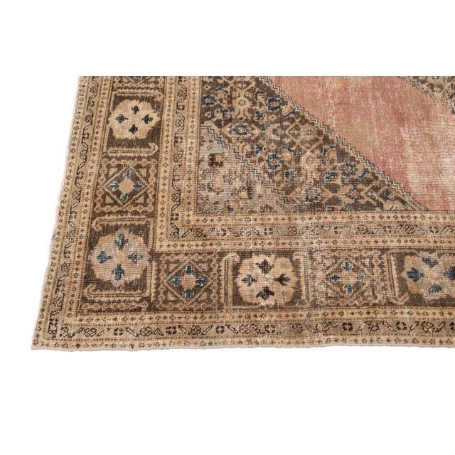 Pink Vintage Shabby Chic Handmade Wool Rug For Sale - Image 4 of 13