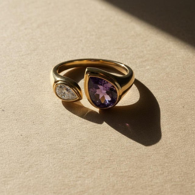 Toi Et Moi Gemstone Ring: Amethyst and Moissanite, Size 7.5 For Sale - Image 4 of 9