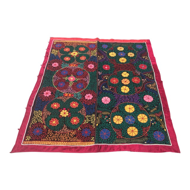 Vintage Suzani Crochet Wall Hanging / Throw - 5'8" x 5'1" For Sale