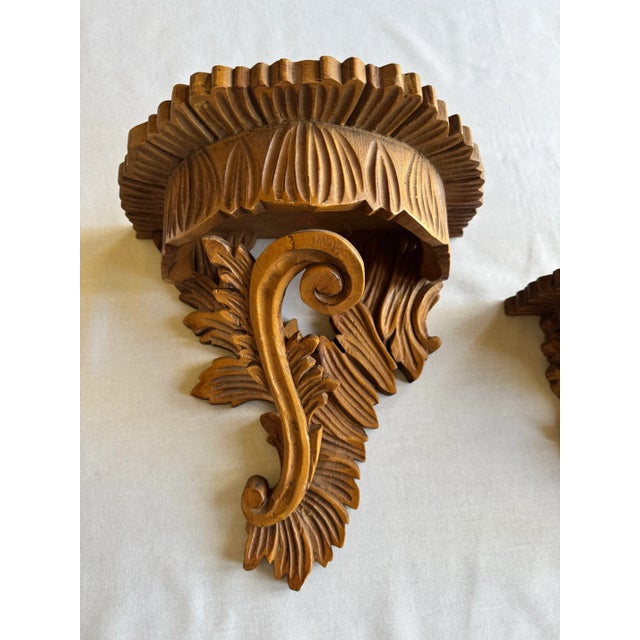 Renaissance Antique Italian Rococo Revival Hand Carved Solid Wood Wall Shelves, a Pair For Sale - Image 3 of 12