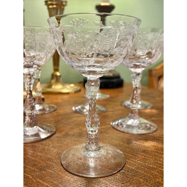 Fostoria Vintage Fostoria “Navarre” Etched Crystal Coupes or Sherbets - A Set of 7 For Sale - Image 4 of 9