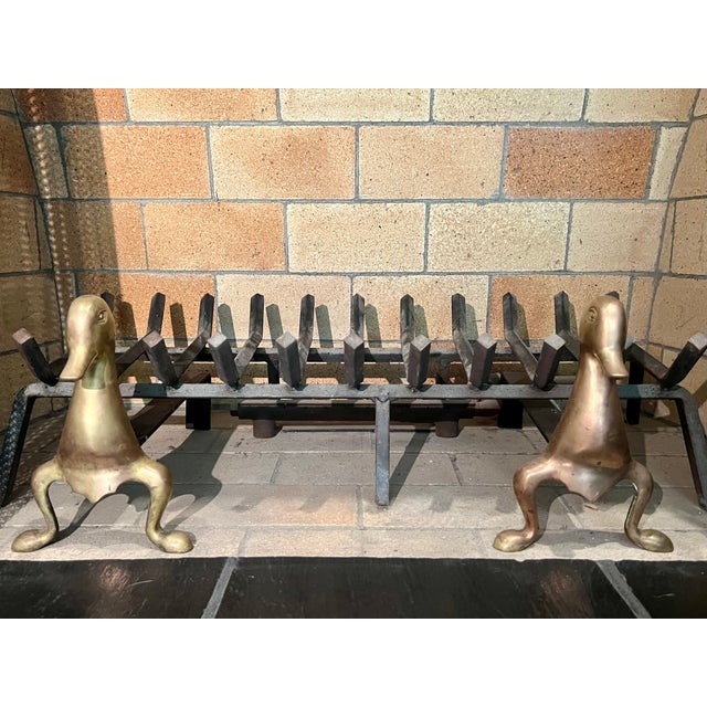 1970s French Mid-Century Modern Stylized Brass Duck Andirons - A Pair For Sale In Los Angeles - Image 6 of 10