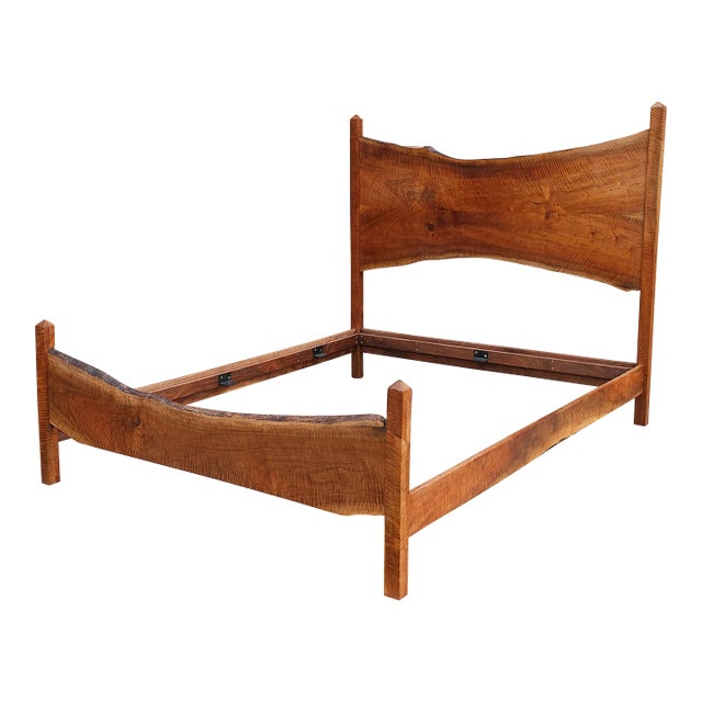 BDDW Live-Edge Handcrafted Claro Walnut Slab Queen Bedstead For Sale