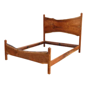 BDDW Live-Edge Handcrafted Claro Walnut Slab Queen Bedstead