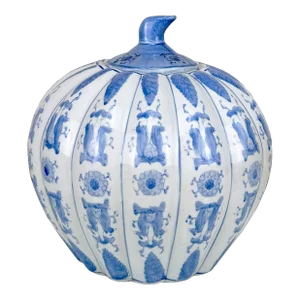 Vintage Chinese Blue & White Porcelain Round Melon Urn Ginger Jar