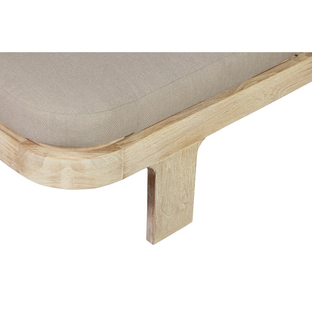 Eclipse Outdoor Solid Teak Wood Natural Look Sun Lounger - Grey Fabric For Sale - Image 11 of 11