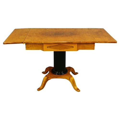 Biedermeier Swedish Pedestal Drop-Leaf Table in Golden Birch Ormolu, 1890s For Sale - Image 5 of 5
