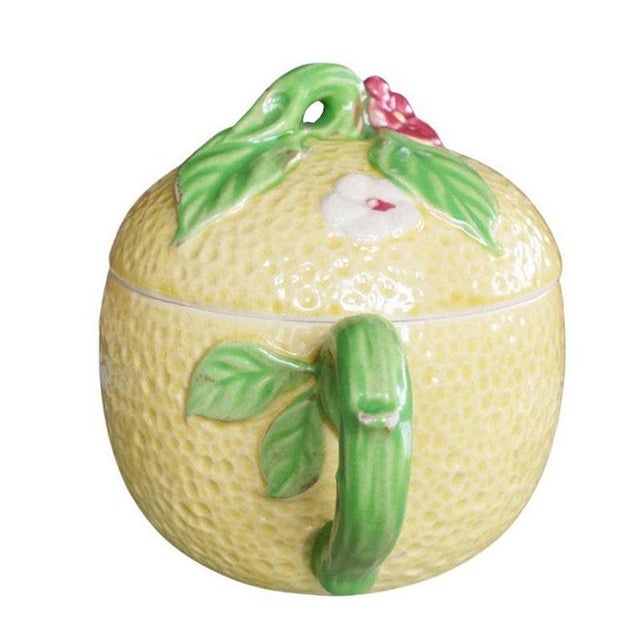 Mid-Century Modern Mid Century Ceramic Lemon Pitcher With Juicer and Lid in Yellow and Green Japan For Sale - Image 3 of 6