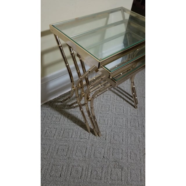 Regency French Faux Bamboo Gold Nesting Tables - Set 3 For Sale - Image 10 of 12