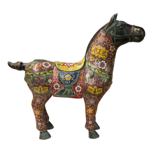 Vintage Oriental Chinese Reddish Maroon Cloisonne Metal Horse Figure