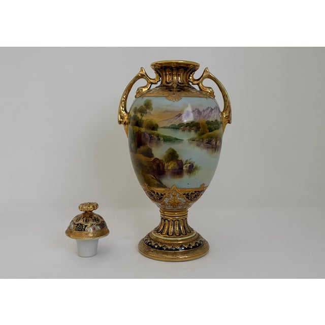 Antique Nippon Hand-Painted Scenic Covered Urn With Gilt & Jeweled Enamel, C. 1900 For Sale - Image 17 of 18