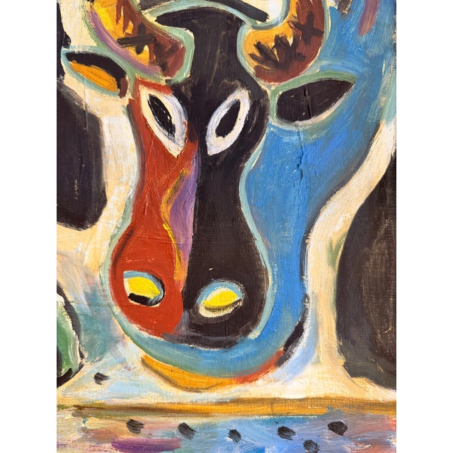A striking and highly expressive French modernist oil on canvas dating to the 1950s, showcasing the bold visual language...