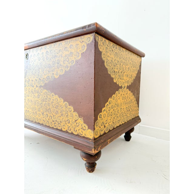 Brown 19th Century Folk Art Dome-Top Wallpaper Travel Chest, 1878 For Sale - Image 8 of 18
