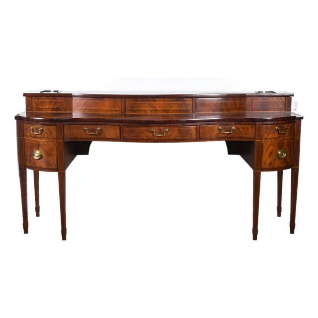 English Flame Mahogany Serpentine Sideboard With Satinwood Inlay, Late 18thC / Early 19thC For Sale
