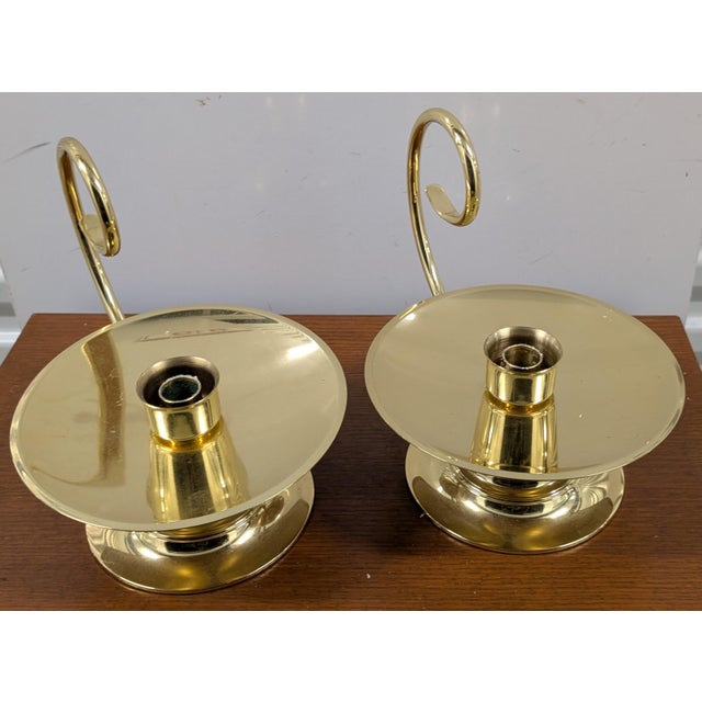 Traditional Vintage Baldwin Brass Swirl-Handle Chamberstick Taper Candle Holder For Sale - Image 3 of 10