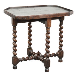 Antique English Walnut Side Table with Turned Legs and Octagonal Top, 1680 For Sale