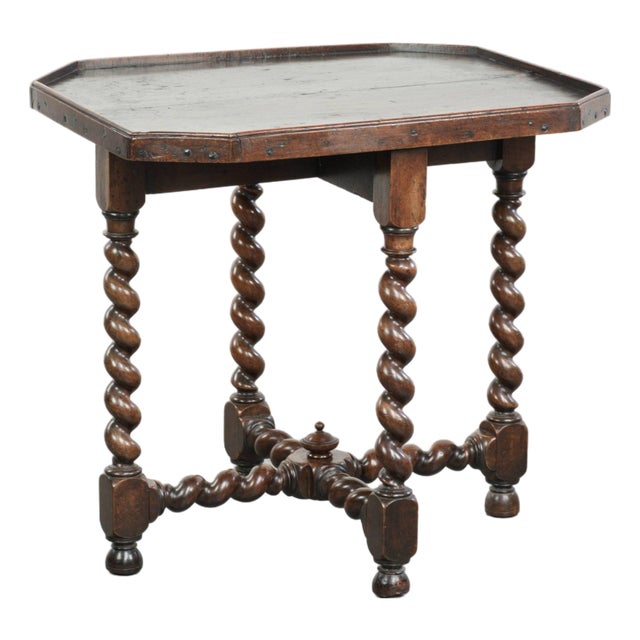Antique English Walnut Side Table with Turned Legs and Octagonal Top, 1680 For Sale