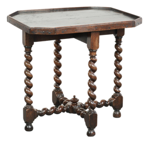 Antique English Walnut Side Table with Turned Legs and Octagonal Top, 1680