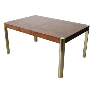 Century Vintage 1970s Burl & Brass Dining Table For Sale