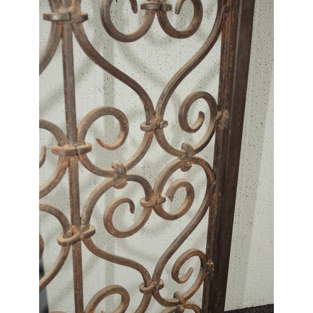 Vintage French Country Wrought Iron Fireplace Screen With Finials For Sale - Image 15 of 16