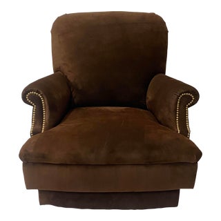 French Rolled Arm Chair in Chocolate Suede Fabric For Sale