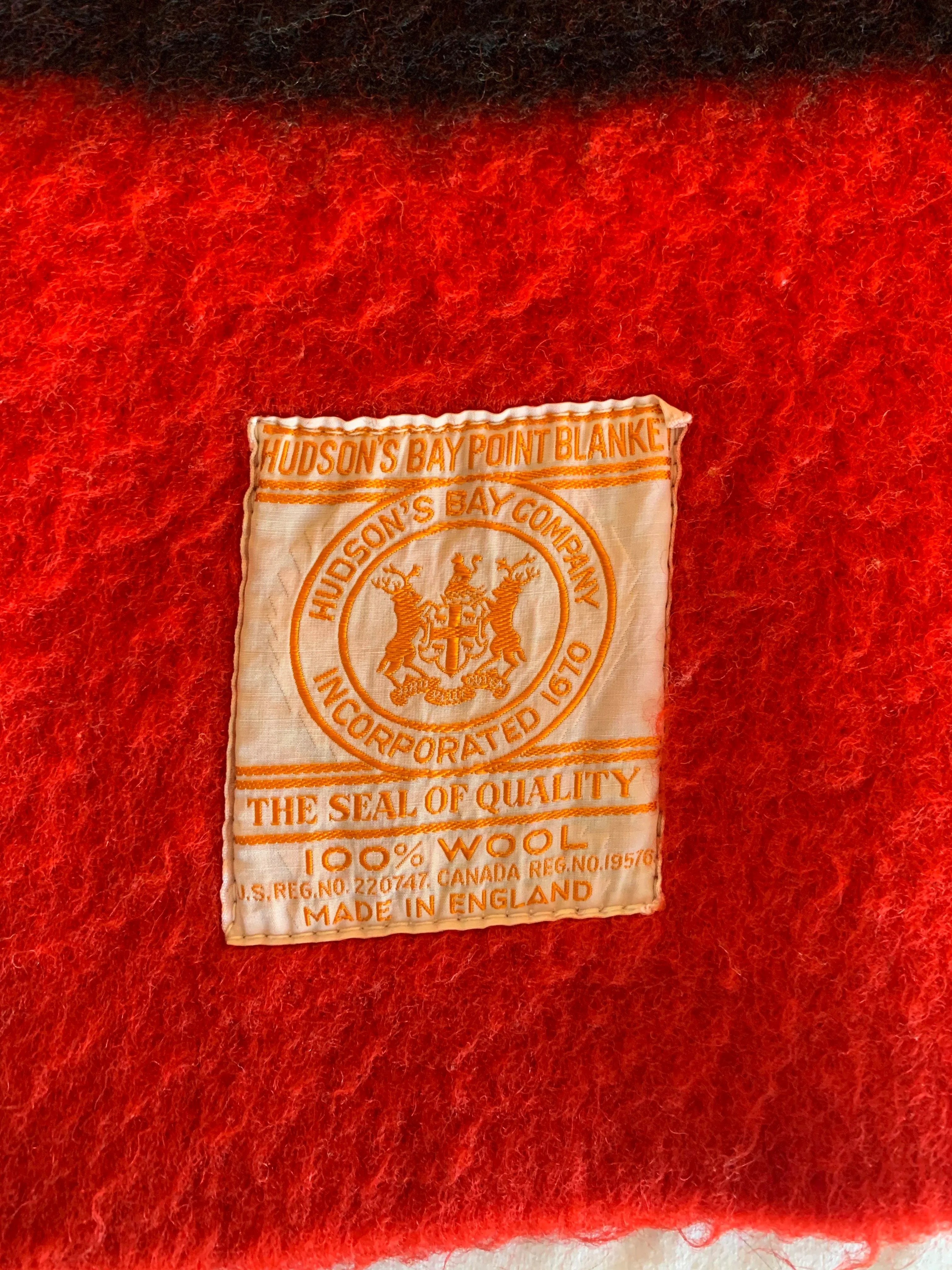 1950s Hudson Bay Four Point Red Wool Blanket England | Chairish
