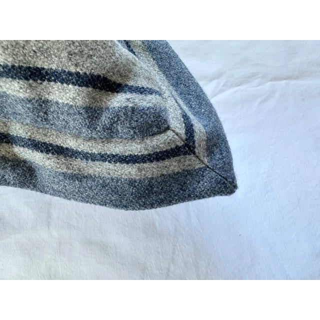 Pair of Custom Striped Navy Blue and Grey Wool Standard Pillow Shams For Sale - Image 4 of 7
