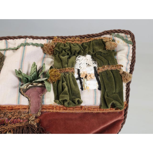 1980s Vintage Folk Art Hand-Made Pillow Imported From England of a Room Setting For Sale - Image 5 of 12