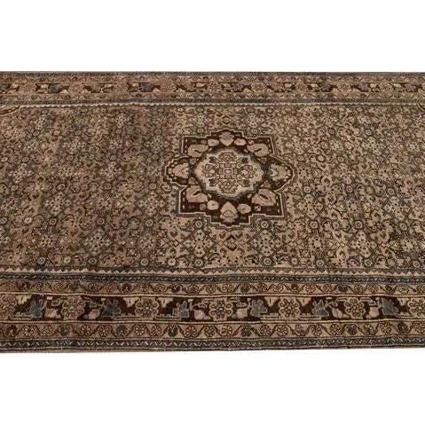 1960s Vintage Persian Distressed Brown Handmade Medallion Wool Runner For Sale In New York - Image 6 of 9
