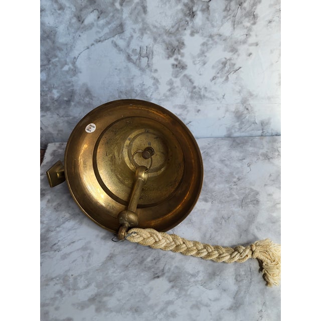Mid-Century Modern Vintage Brass Ship Bell With Rope Handle For Sale - Image 3 of 9