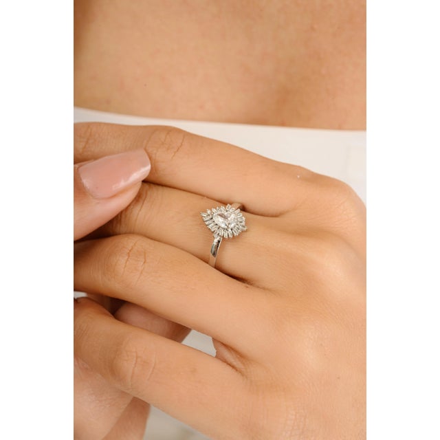 18k Gold Natural Diamond Cluster Pear Engagement Ring for Her Size 5.5 For Sale - Image 4 of 11