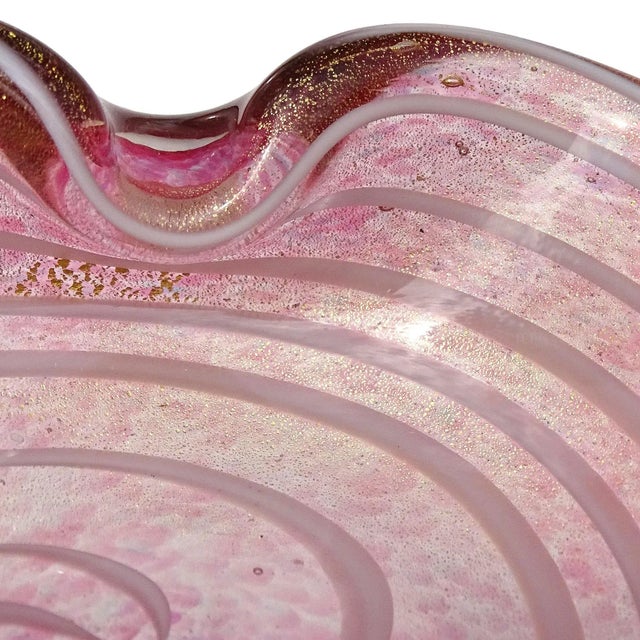 Barbini Vintage Barbini Murano Pink White Swirl Gold Flecks Italian Art Glass Decorative Ring Bowl Vide Poche For Sale - Image 4 of 7