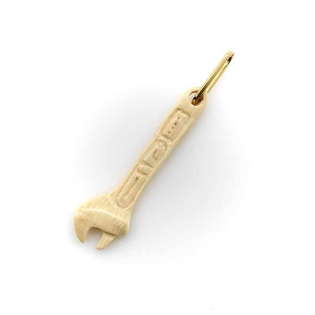 Modern 1990s Fossilized Mammoth Tusk Wrench Charm With 14k Gold Bail For Sale - Image 3 of 9
