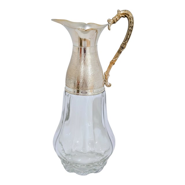 Elegant Italian Silver-Plated & Glass Pitcher – Vintage Made in Italy For Sale