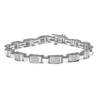 14K White Gold 2.00 Cttw Princess Diamond Invisible Set Link Bracelet (H-I Color, SI2-I1 Clarity) - 7" For Sale
