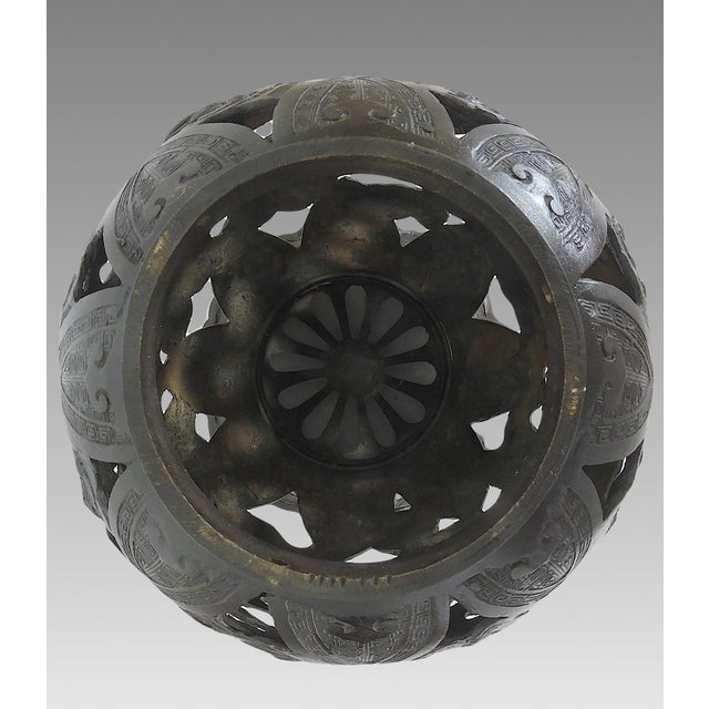 Bronze Old Japanese Bronze Reticulated Censer / Candle Lamp With Dragons and Clouds, Lantern, 2 Part For Sale - Image 8 of 10
