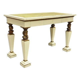 Antique Egyptian Revival Empire Style Leather Top Figural 3 Drawer Console Desk For Sale