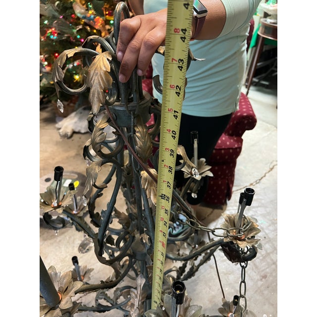 1970s Large Scrolling Black Metal Vintage Chandelier With Leaf Details For Sale - Image 4 of 9